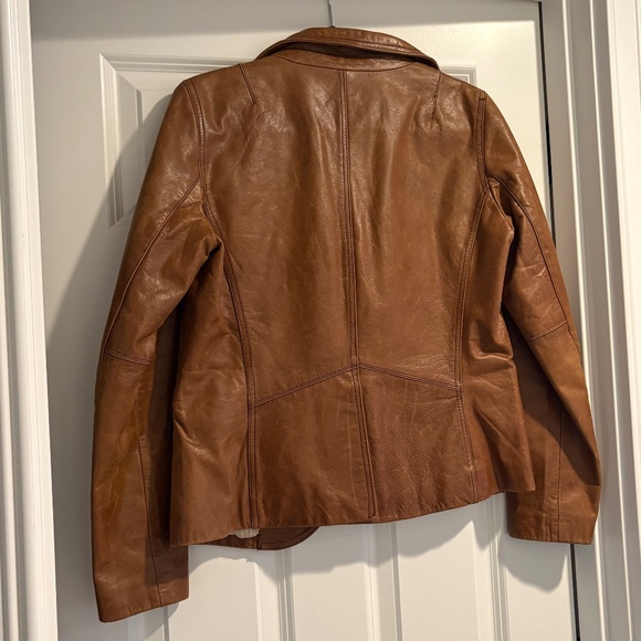 Caramel Brown Blazer-Style Tommy Hilfiger Leather Jacket - Picture 3 of 8
